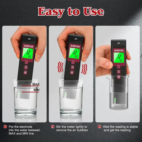 Miniatura 6 de Medidor de pH Digital de Alta Precisión Certificado UL con Kits de Prueba de pH, Pantalla LCD Retroiluminada de Color con Tira de Prueba de pH