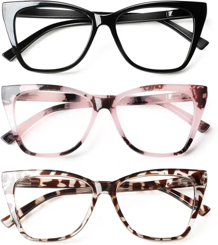 Lentes de lectura de gran tamaño para mujer, elegantes lentes de ojo de gato, bloqueo de luz azul, para lectura de computadora con bisagra de