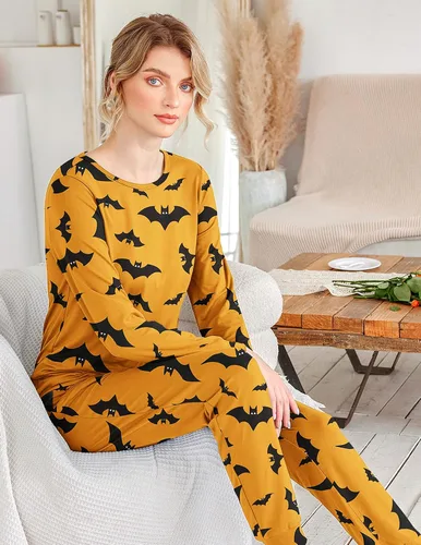 Miniatura 10 de Ekouaer Conjunto de pijama de manga larga para mujer, ropa de dormir suave con cuello redondo y bolsillos