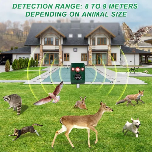 Miniatura 5 de Repelente solar de animales. Repelente ultrasónico de animales. Con luz LED intermitente y alarma para expulsar gatos, perros, ardillas, ciervos