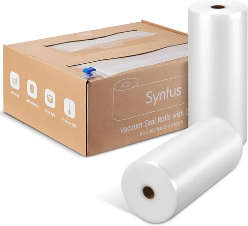 Syntus Bolsas selladoras al vacío de 11 x 100 pies y 8 x 100 pies para alimentos con cortador, bolsas selladoras al vacío, sin BPA, grado comercial