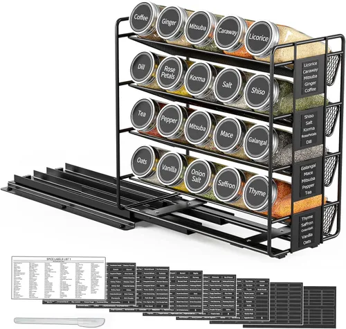 Miniatura 5 de SpaceAid Organizador de especias extraíble con 20 frascos, organizador de condimentos deslizante de servicio pesado para gabinetes de cocina
