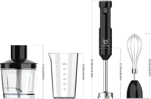 Miniatura 5 de Batidora de mano inalámbrica, UTALENT - Batidora de inmersión recargable de velocidad variable, con picadora de 500 ml, recipiente de 600 ml