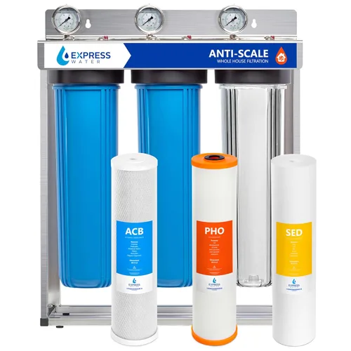 Express Water Whole House Water Filter System, Anti-Scale 3 Stage Home Purifier Prevents Scale Build-Up, Protects Pipes, Appliances with