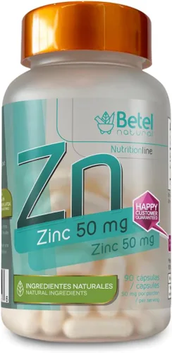 Zinc de alta calidad de Betel Natural – 50 mg por porción – 90 cápsulas