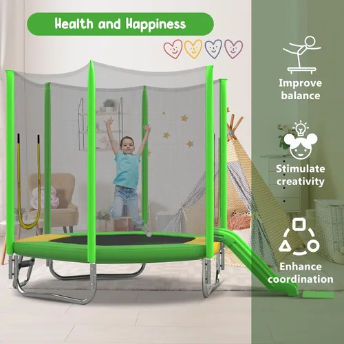 Miniatura 5 de Merax - Trampolín para niños de 7 pies con red de seguridad, tobogán y escalera, fácil de montar, redondo, para recreación al aire libre Verde