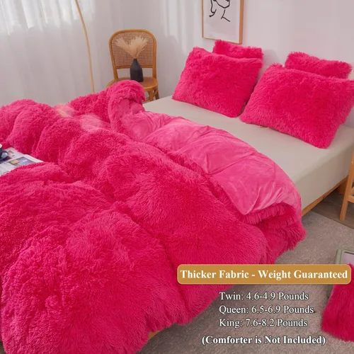 Miniatura 3 de XeGe Juego de funda de edredón de felpa peluda, juego de ropa de cama de lujo ultrasuave y esponjoso de pelo sintético de 2 piezas de terciopelo