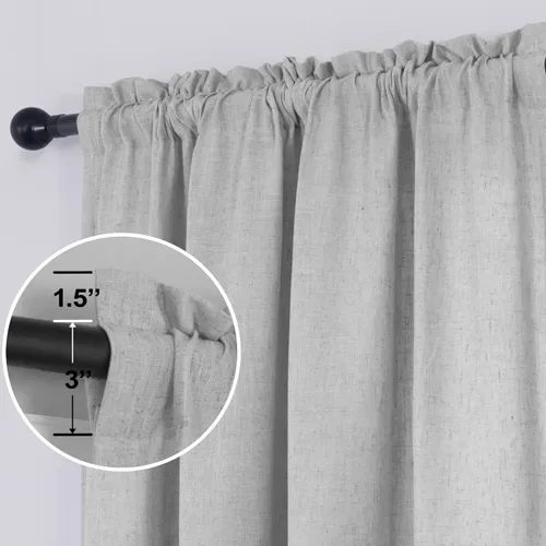Miniatura 70 de KOUFALL Juego de 2 cortinas de puerta francesa, cortinas de lino para puerta/ventana, cortina transparente boho para cristal lateral delantero