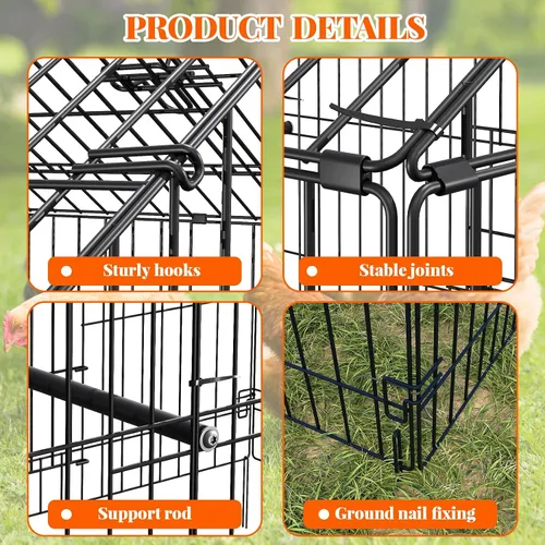 Miniatura 4 de Gallinero de metal, corralito de pollo para patio con cubierta, jaula portátil de metal para exteriores con 4 puertas y 1 ventana para gallina
