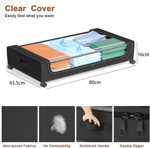 Miniatura 4 de xixi-home Contenedores de almacenamiento debajo de la cama con ruedas, 2 cajones organizadores con ruedas y ventana transparente y asas