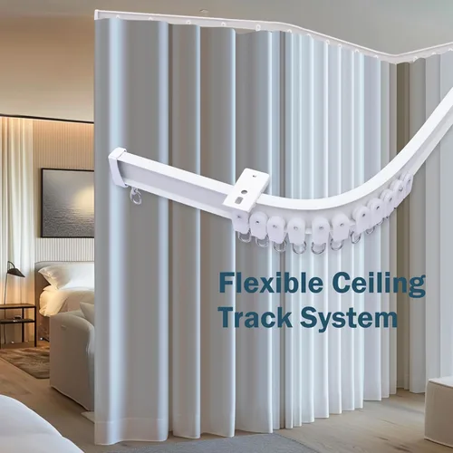 Miniatura 6 de MaKefeile Sistema de rieles de cortinas de techo, rieles de cortina flexibles y flexibles para montaje en techo, riel deslizante de aluminio Blanco