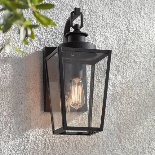 Miniatura 7 de Possini Euro Design Ackerly - Moderna lámpara de pared para exteriores, acero negro texturizado, paneles de vidrio transparente de 17 1/4 pulgadas