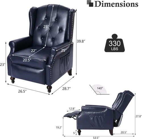 Miniatura 2 de Silla Reclinable Wingback - Sillón Reclinable Acolchado - Silla Reclinable de Masaje con Calor - Sillón Reclinable de Tela Push Back con Control