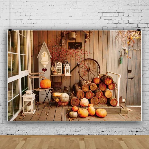 Miniatura 2 de Telón de fondo de otoño de 5 x 3 pies para sesión de fotos, tablero de madera de otoño para fotografía, decoración de pared de Acción de Gracias