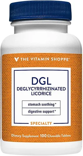 The Vitamin Shoppe DGL (regaliz deseglicirrizado) 760 MG, suplemento herbario calmante para el estómago (100 tabletas masticables)