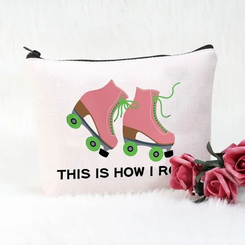 Miniatura 7 de POFULL Bolsa de maquillaje para amantes del patinaje sobre ruedas, así es como me rollo bolsa de cosméticos Bolsa patinadora