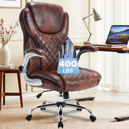 Miniatura 14 de Silla de oficina ejecutiva grande y alta, sillas de escritorio ergonómicas con respaldo alto de piel sintética con ruedas, silla de gestión mecedora