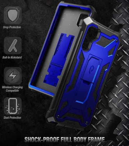 Miniatura 5 de Poetic Spartan Series diseñada para Samsung Galaxy Note 10, resistente de doble capa de color metálico con textura de cuero de primera calidad, Azul