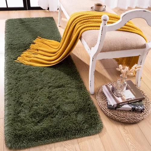 Miniatura 10 de Alfombra Corredor Suave de Pelo Largo para Dormitorio, 2 x 6 pies, alfombras esponjosas con parte inferior antideslizante para pasillo, junto a