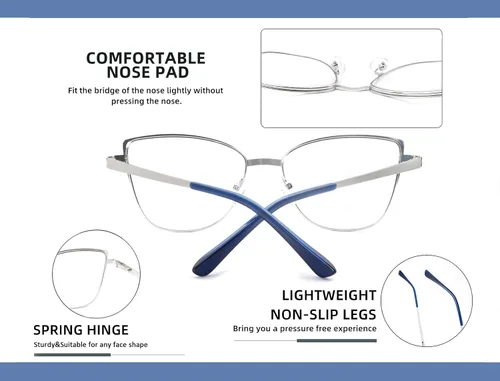 Miniatura 5 de Gafas de lectura para mujer, con bloqueo de luz azul, delgadas, lentes de lectura elegantes, marcos de metal, bisagras de resorte, paquete de 3