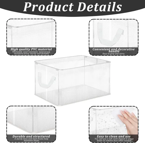 Miniatura 3 de Paquete de 6 cestas de almacenamiento para estantes, estantes de almacenamiento de armario, cestas plegables decorativas con asas, organizadores