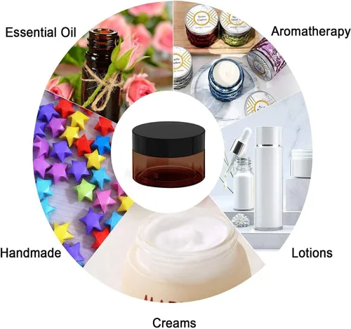 Miniatura 6 de Tarros cosméticos de plástico ámbar de 4 onzas a prueba de fugas con tapa negra para crema, loción, polvo, ungüento, productos de belleza, etc., 6