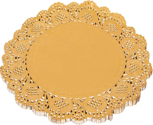 100 manteles individuales redondos de 12 pulgadas con encaje dorado para pasteles, manualidades, fiestas, bodas, decoración de vajilla, 100 unidades