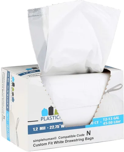 Miniatura 3 de Plasticplace Bolsas de basura de ajuste personalizado, compatibles con simplehuman Code N (50 unidades) forros de basura blancos con cordón de 12-13