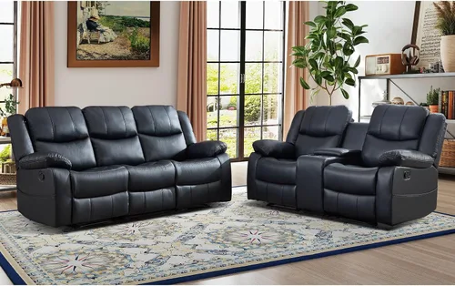Miniatura 15 de EBELLO Juego de sofá reclinable manual de 2 piezas, juego de sofá reclinable de piel sintética para sala de estar, incluye sofá reclinable de dos