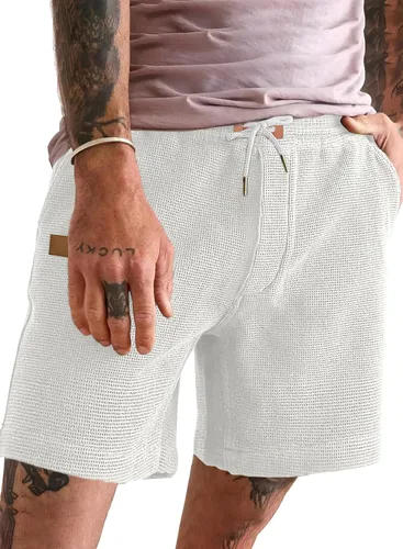Miniatura 10 de JMIERR pantalones cortos casuales de 5"/ 7" para hombre, con cintura elástica de estilo gofrado, cordón de ajuste, pantalones cortos
