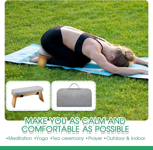 Miniatura 7 de Banco de meditación con bolsa de transporte, taburete de meditación portátil para yoga, meditación, taburete de oración plegable ergonómico