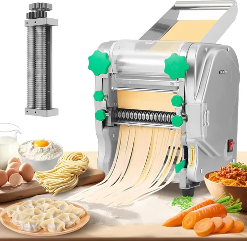 NEWTRY Máquina para hacer pasta comercial, máquina eléctrica para hacer fideos con rodillo de masa con 2/0.236 in y 0.098 in de grosor de hoja