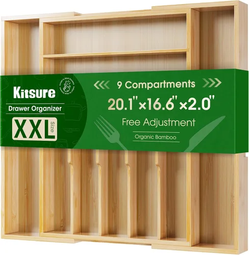 Miniatura 4 de Kitsure Organizador de cubiertos – Organizador de cajones de cocina de bambú expandible para utensilios de cocina y cubiertos, organizadores de Negro