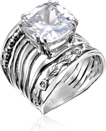 JEAN RACHEL JEWELRY Anillo de plata de ley 925 con circonita cúbica en forma de cojín de 0.472 in, diseño vintage, hipoalergénico, sin plomo ni