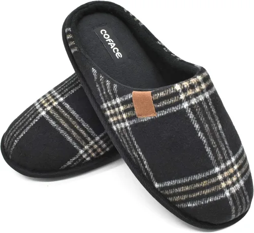 Miniatura 7 de COFACE Pantuflas de casa de espuma viscoelástica para hombre, cómodas, a cuadros, para interiores y exteriores, con el mejor soporte de arco