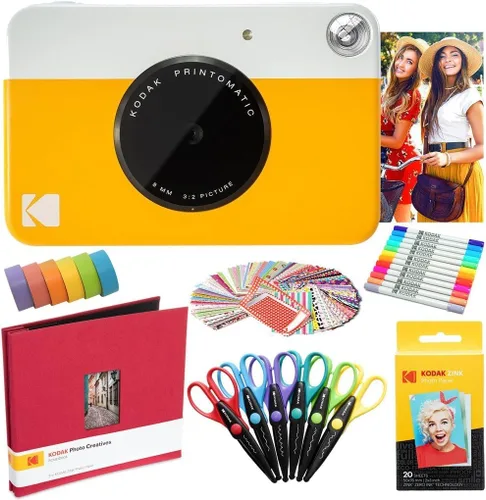 Miniatura 6 de Kodak Printomatic - Paquete de arte para cámara instantánea (azul) + papel Zink (20 hojas) + álbum de recortes de tela de 8 x 8 + 12 marcadores