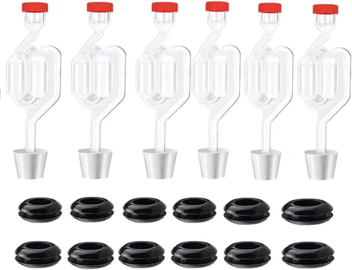 Juego de esclusas de doble burbuja [6 unidades], kits de preparación para fermentación, esclusa de fermentación con 6 tapones + 12 ojales