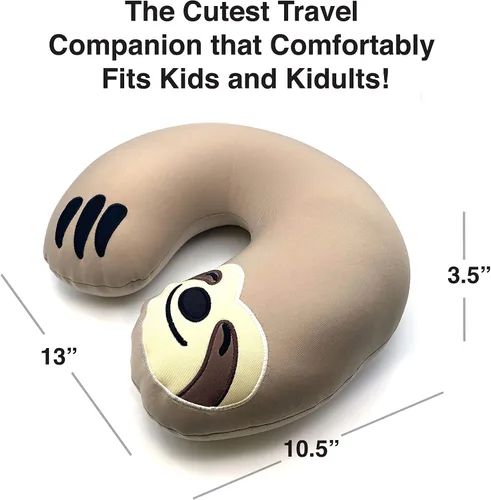 Miniatura 2 de GAMAGO Sloth Kids & Kidults, bonita almohada de avión para viajes, tela ultra suave rellena con microperlas para un suave apoyo del cuello