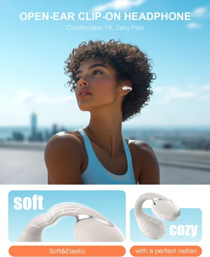Miniatura 2 de Jzones Auriculares inalámbricos con clip de oreja abierto, Bluetooth 5.4, ligeros, cómodos, deportivos, de conducción ósea, micrófono integrado