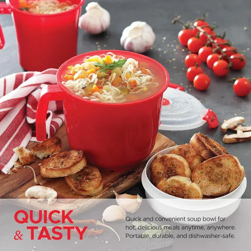 Miniatura 2 de Tafura Tazón para microondas con tapa, cuencos de sopa aptos para microondas de 34 onzas con tapa, cuenco de fideos ramen con asa, cuencos
