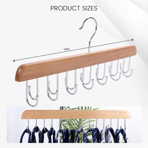 Miniatura 2 de JOHOUSE Organizador de cinturón para armario Max 42 cinturones, soporte de madera para sujetadores deportivos con 14 ganchos para hombres y mujeres