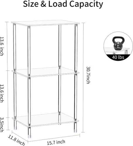 Miniatura 3 de Mesa auxiliar de acrílico transparente, 15.7 pulgadas de largo x 11.8 pulgadas de ancho x 30.7 pulgadas de alto, mesa auxiliar de 3 niveles