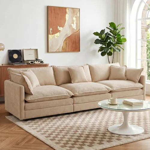 Miniatura 39 de GNIXUU 76" Modular Sectional Sofa, Beige Loveseat Sofa Cloud 2 Seater Couch, Comfy Chenille Love Seats 25" Deep Seat with 2 Pillows for Small Spaces