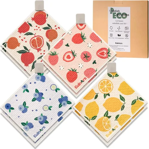 Miniatura 8 de Eulnars - Paños de cocina suecos, 8 unidades, toallas de papel reutilizables con clips, toallas de cocina suecas sin rayar, paños de esponja