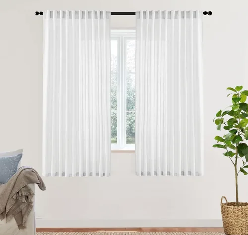 Miniatura 25 de XTMYI - Cortinas transparentes de 54 pulgadas de largo, juego de 2 paneles para baño, cortinas cortas de lino y algodón con semi privacidad