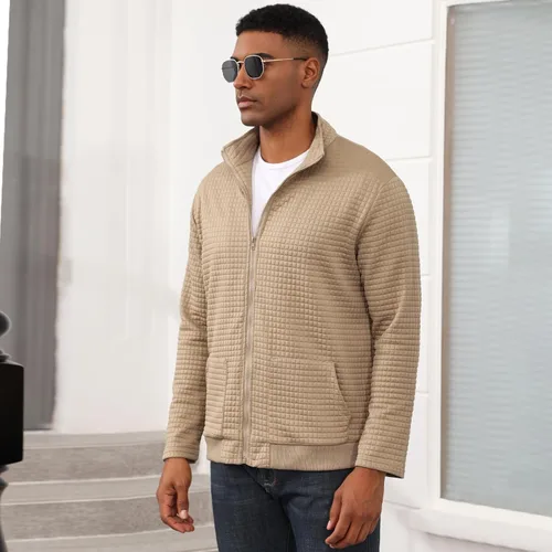 Miniatura 3 de Oymyakon Chaqueta deportiva ligera para hombre, estilo casual, elegante, estilo bombardero, con cremallera, con bolsillos