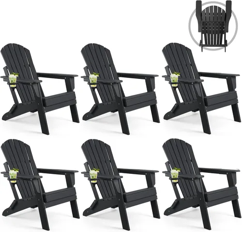 FUNBERRY Juego de 6 sillas plegables Adirondack para todo tipo de clima, sillas para hogueras de polietileno de alta densidad con portavasos para