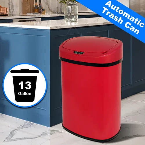 Miniatura 7 de Basurero de cocina de 13 galones de acero inoxidable cepillado, papelera automática, sin tacto, alta capacidad, 50 litros con tapa, para cocina