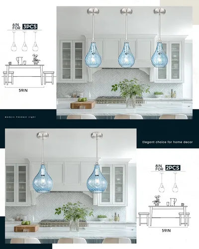 Miniatura 5 de TENGXIN Paquete de 2 luces colgantes de cocina sobre isla de 6 pulgadas, luces colgantes, lámpara colgante de vidrio rayado con acabado dorado
