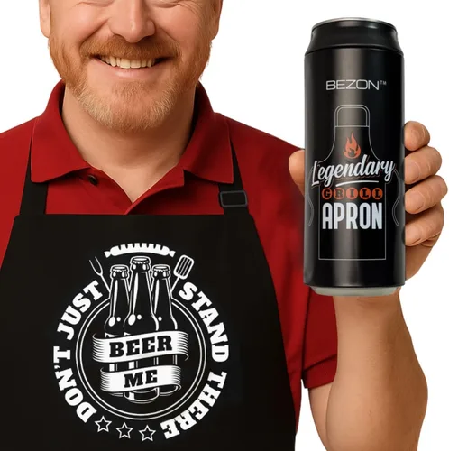 Miniatura 10 de BEZON Delantal de parrilla divertido para hombres – Envase de regalo de lata de cerveza – Divertido regalo de barbacoa para papá, esposo o amigo